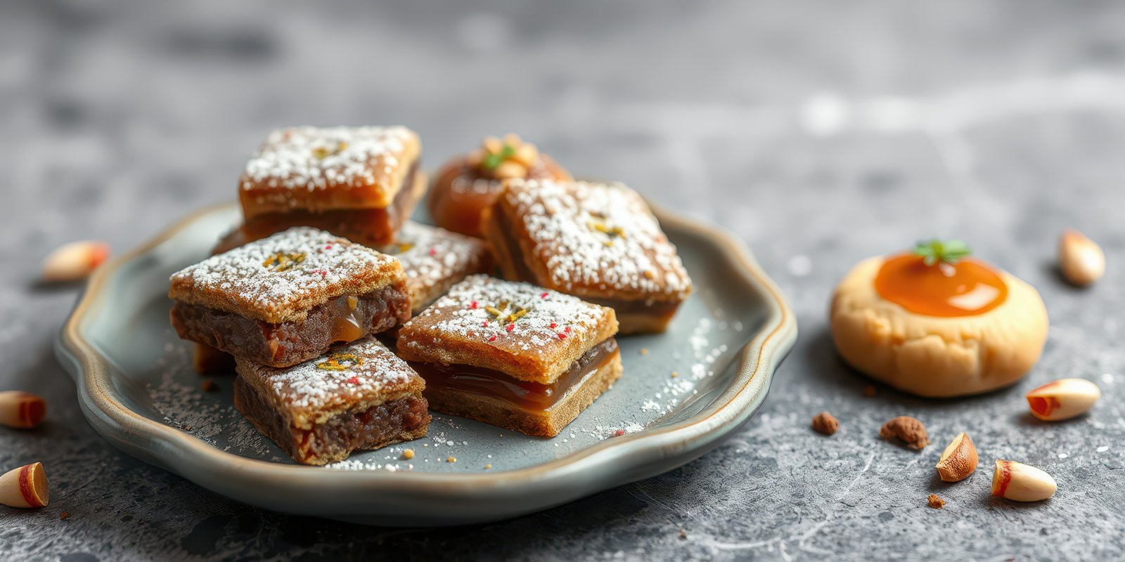 Delicious assorted pastries served on a decorative plate during a festive gathering in a cozy kitchen